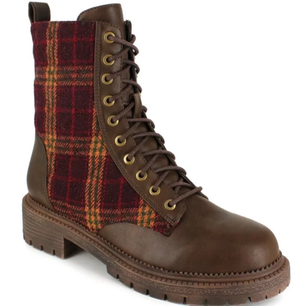 NWT Rock & Candy Max Women’s Flannel Plaid Pattern Boot  Side Zip Shoes 7M